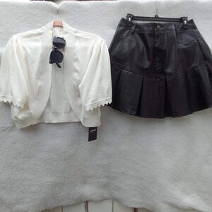 Bundle sunglass&crop knit cardigan&pullover sweater&stylish leather mini skirt